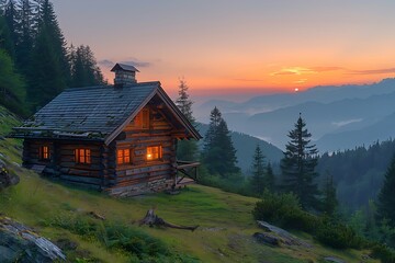 Fototapeta premium Property infographic explaining the real estate agent benefits of owning a Mountain Cabin highlighting market value and investment potential