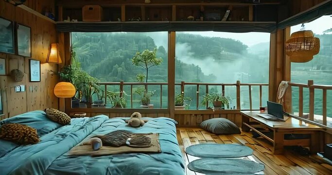 bed in the morning in treehouse