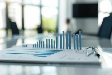 Realistic bar chart with upward and downward trends in a professional business meeting, performance review, financial analysis