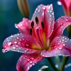 Fototapeta premium A stunning lily: a macro photograph that reveals the grace and elegance of the petals, symbolizing purity and grace. 