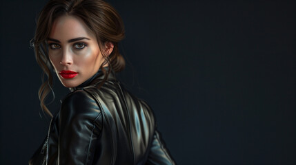 Fototapeta premium Woman in Leather Jacket Posing