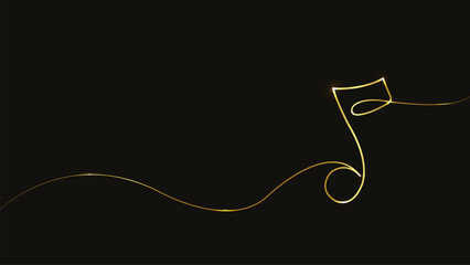 Musical note. Music sheet. Line art. Musical symbols. Isolated on black background. Gold lines. Glowing music icons. Treble Clef. Music note. Music love. Melody, classical, sound design. Musical art
