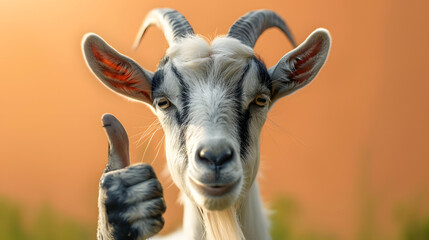 Goat showing thumb up. 