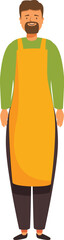 Smiling supermarket employee wearing yellow uniform standing
