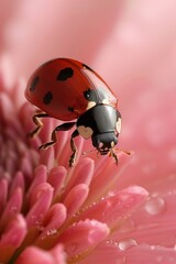 Obraz premium Ladybug on Pink Flower Petal