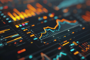 Digital financial charts showing market analysis and trends in a futuristic interface background finance data concept