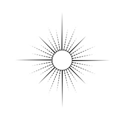 Obraz premium Minimalistic sun rays. Sunburst silhouette in bohemian style. Icon for website or emblem for company. Abstract creativity and art. Linear vector illustration isolated on white background
