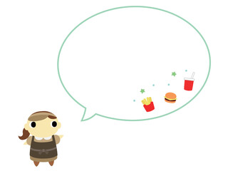 ハンバーガーショップの店員（クラシックカラー）　吹き出し＋装飾付