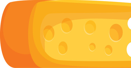 Cartoon illustration of a piece of swiss cheese with holes is being cut for tasting