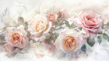 Obraz premium Stunning roses on white backdrop with soft pastel colors perfect for Mother s Day card