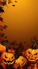 Halloween concept, background, pumpkins on a plain orange background, with copy space