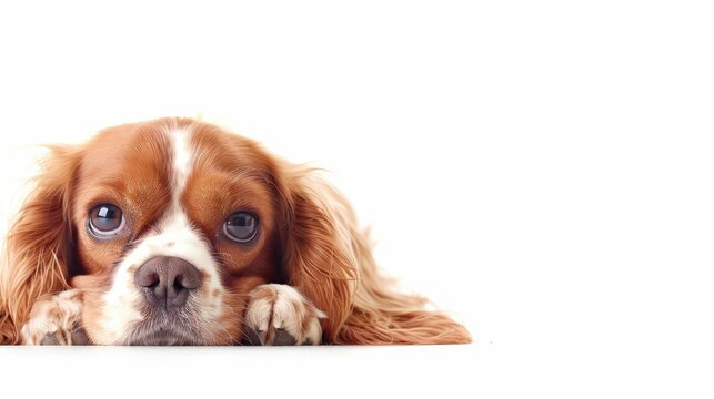 Portrait of Cavalier King Charles Spaniel with empty area for text