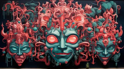 Surreal Mask Collage Art Illustration