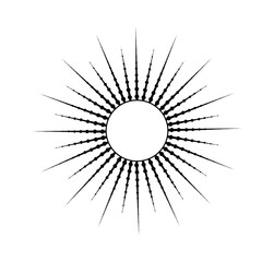 Obraz premium Minimalistic sun rays. Sunburst silhouette in bohemian style. Icon for website or emblem for company. Space and universe, cosmos. Linear vector illustration isolated on white background