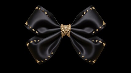 Elegant Black Bowtie with Gold Embellishments on Black Background