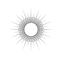 Obraz premium Minimalistic sun rays. Sunburst silhouette in bohemian style. Icon for website or emblem for company. Festival and holiday. Linear vector illustration isolated on white background