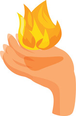 Hand is carefully holding a bright flame, representing the power and energy of nature