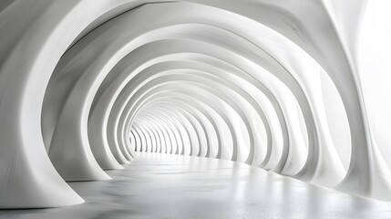 Obraz premium Futuristic White Tunnel with Glossy Curved Arches and Bright Light Highlighting Sleek Modern Architectural Design