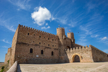 Perspective view of the medieval castle of Sig&uuml;enza, Guadalajara, Castilla-la Mancha, from the castle square in midday light