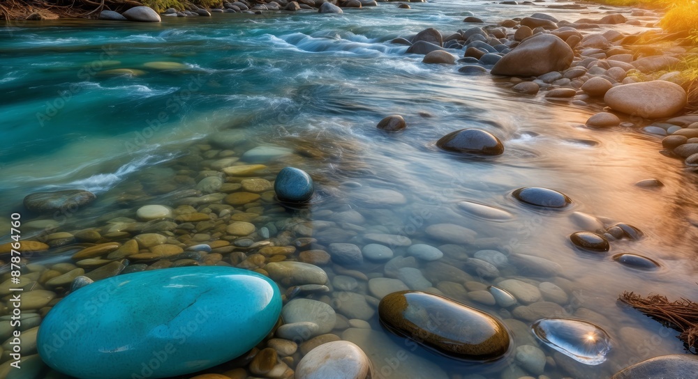 Canvas Prints A clear stream flows over smooth, round stones