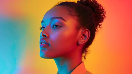 Fototapeta premium Energetic studio portraiture of female.Colorful backgrounds and different professions.