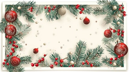 Christmas and New Year card with frame on white background in square format