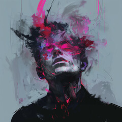 Colored picture of a man Gives a feeling of chaos, confusion, interesting to explore, digital art, abstract