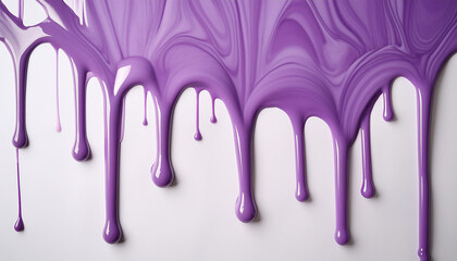 Naklejka premium Vibrant purple paint dripping on white background. Fresh bright paint flowing down. Abstract pattern