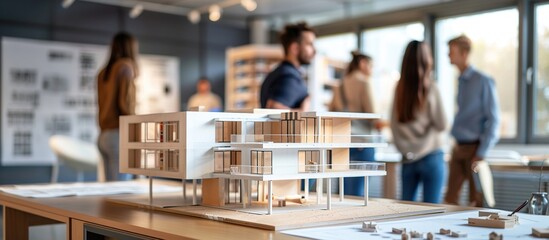 Blurred Figures of Architects Discussing Over Miniature House Model