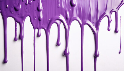 Naklejka premium Vibrant purple paint dripping on white background. Fresh bright paint flowing down. Abstract pattern