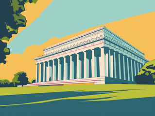 Obraz premium Risograph riso print travel poster, card, wallpaper or banner illustration, modern, isolated, clear and simple of Lincoln Memorial, Washington D.C., USA. Artistic, screen printing, graphic design