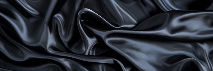 Obraz premium Black drapery silk fabric background. Wavy satin cloth texture pattern. Smooth shiny drape material