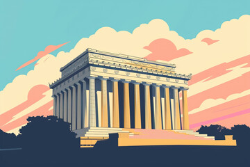 Obraz premium Risograph riso print travel poster, card, wallpaper or banner illustration, modern, isolated, clear and simple of Lincoln Memorial, Washington D.C., USA. Artistic, screen printing, graphic design