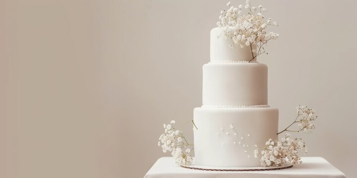Inspiraci&oacute;n de tarta de tres pisos para una boda con flores blancas, pastel de boda de tres pisos con flores blancas elegantes