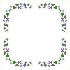 Elegant colored vegetal ornamental frame with violet flowers, decorative border, corners for greeting cards, banners, business cards, invitations, menus. Isolated vector illustration.	
