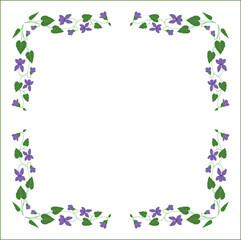 Elegant colored vegetal ornamental frame with violet flowers, decorative border, corners for greeting cards, banners, business cards, invitations, menus. Isolated vector illustration.	
