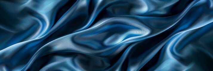 Obraz premium Blue drapery silk fabric background. Wavy satin cloth texture pattern. Smooth shiny drape material