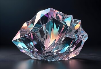 Burst flower like holographic Crystal with colorful light reflections, dark background, painting, multicolor, reflections, shiny, background, abstract, fantasy