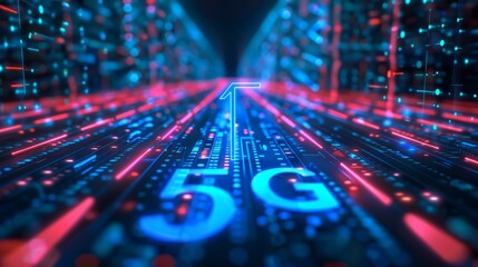 Obraz premium 5G Network in a Digital Highway with Neon Lights