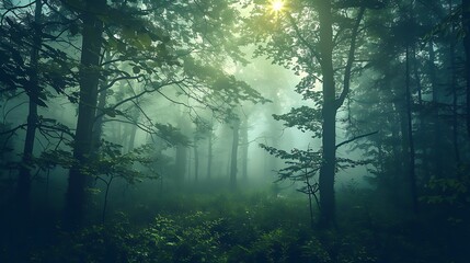 Obraz premium Mystic landscape with fog in the forest