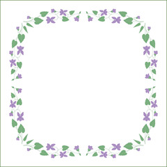 Elegant colored vegetal ornamental frame with violet flowers, decorative border, corners for greeting cards, banners, business cards, invitations, menus. Isolated vector illustration.	
