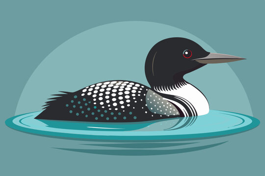 recommend clip art: Lineocut vector art illustration of a loon bird on water
