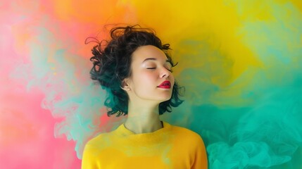 Energetic studio portraiture of female.Colorful backgrounds and different professions.