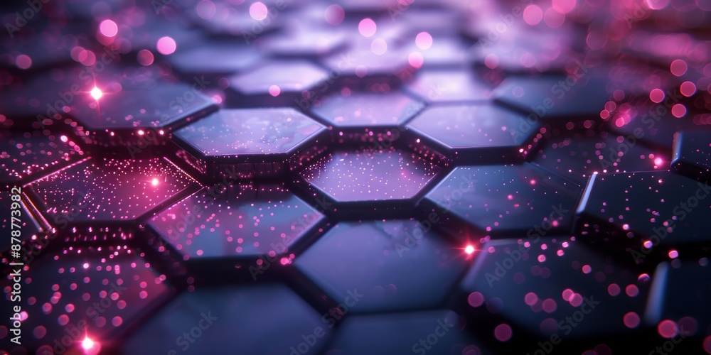 Poster a hightech setting featuring illuminated hexagons and abstract design elements in a futuristic digit
