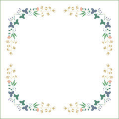 Elegant colorful vegetal ornamental frame with flowers, decorative border, corners for greeting cards, banners, business cards, invitations, menus. Isolated vector illustration.	
