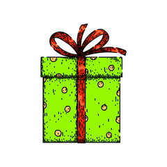 present gift box hand drawn. christmas sale, ribbon surprise, red card present gift box vector sketch. isolated color illustration