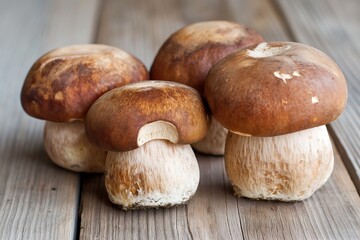 Porcini mushrooms on a rustic background