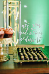 dessert sign on wedding reception table