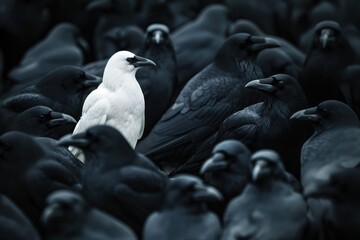White crow among blacks. Creative concept about uniqueness