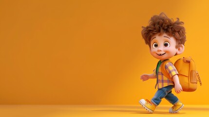 Animated Boy Walking With Backpack